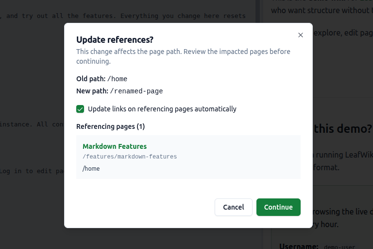 Link refactoring dialog
