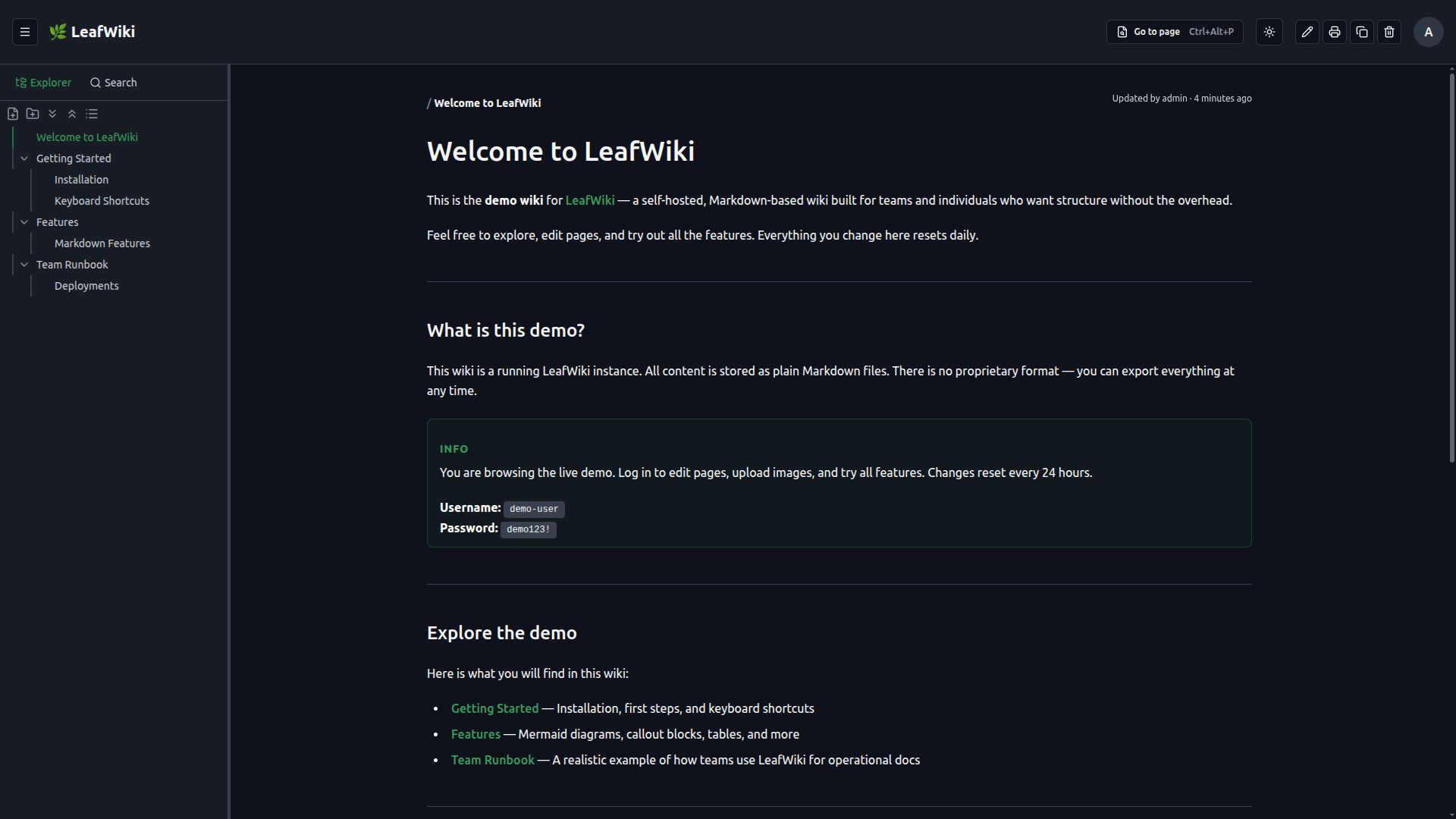 LeafWiki dark mode